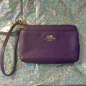 Coach Purple Leather Double Zipped Wallet Wristlet